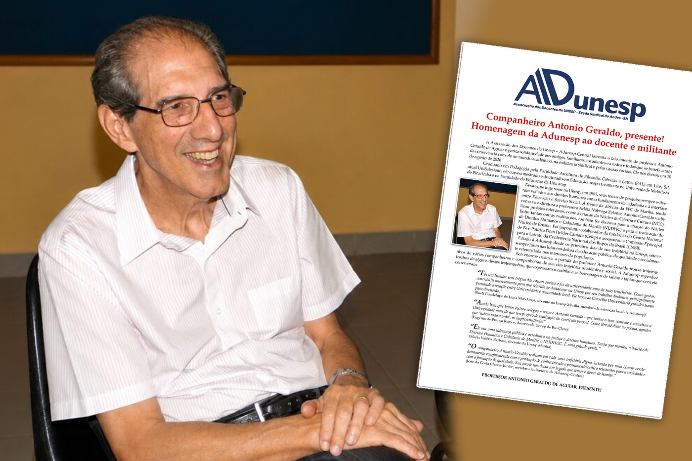 Companheiro Antonio Geraldo, presente! Homenagem da Adunesp ao docente e militante